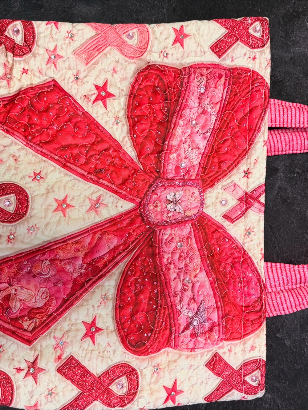 Pink Quilted Bow Print Kids Tote - Pink